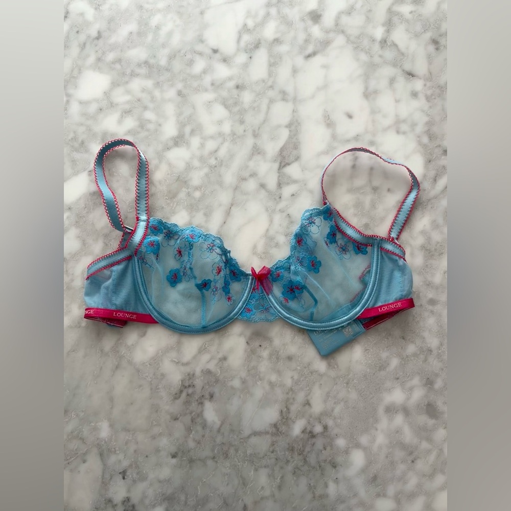Lounge Blue and Pink Floral Lace Bra
